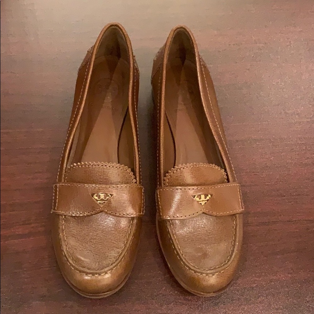 Tory Burch Pennie Low Heel Saffiano Leather Brown